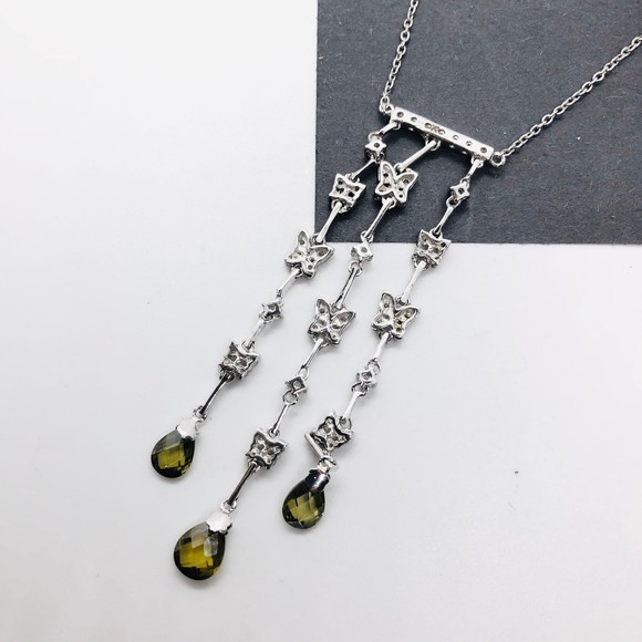 Vintage Sterling Silver Butterfly CZ Dangle Necklace 16” - Picture 4 of 6